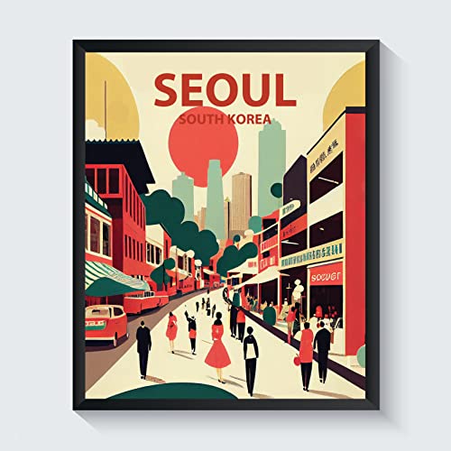 Seoul City Retro Art Print Poster, South Korea Wall Art Living Room Poster Wall Decor City Landscape...