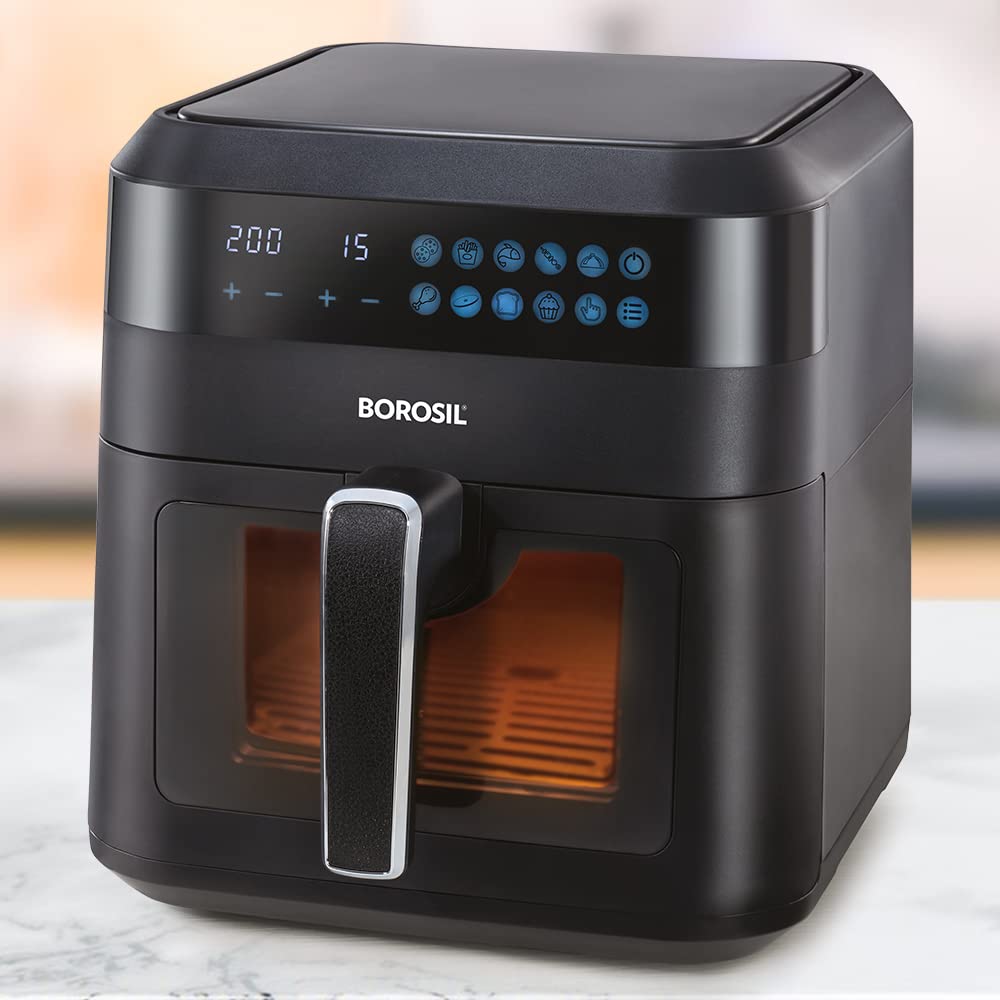 Borosil Digital Air Fryer 4.7 L Capacity with Digital Display | 10 Menu Mode For Home Kitchen | 8 in 1 Function | Air Fryer for Bake, Grill, Roast, Reheat etc. | 90% Less Oil | 1300 Watt with 1 Year Warranty Borosil Digital Air Fryer 4.7 L Capacity with Digital Display | 10 Menu Mode For Home Kitchen | 8 in 1 Function | Air Fryer for Bake, Grill, Roast, Reheat etc. | 90% Less Oil | 1300 Watt with 1 Year Warranty