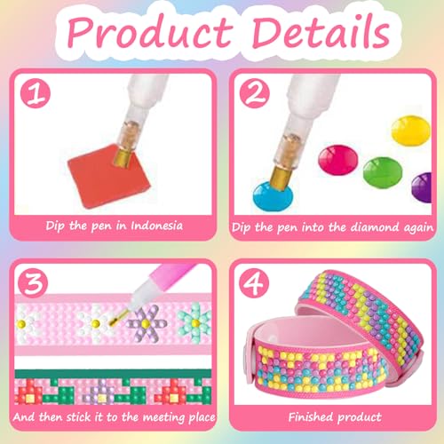 LURNODY 10 Stück Diamond Painting Kinder Armbänder, Model Geschenke für Mädchen, Spielzeug Mädchen 8 Jahre DIY, Spielzeug Diamond Painting Bastelset Geeignet für Kinder Ab 5 Jahren