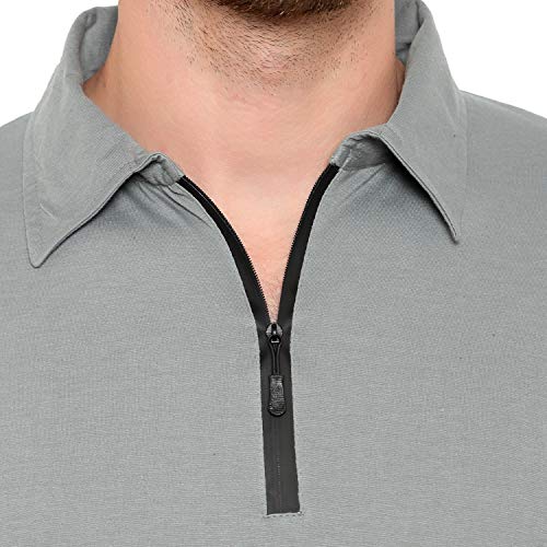 Image of Men's Cotton Blend Full Sleeve Zip Neck Polo T-Shirt (Pack of 1)