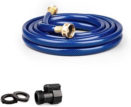 FangFarm Manguera de jardín para exteriores de  pulgada con válvula de cierre para césped, manguera de agua flexible, duradera y a prueba de fugas,