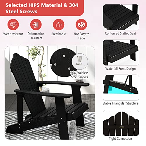 Image of Tangkula Oversized Adirondack Chair, Patio Lounge Chairs w /Adjustable Cup Holder, HIPS Armchairs Slatted Chair, Outdoor Weather Resistant Fire Pit Chair for Deck Backyard Garden Porch (2, Black)
