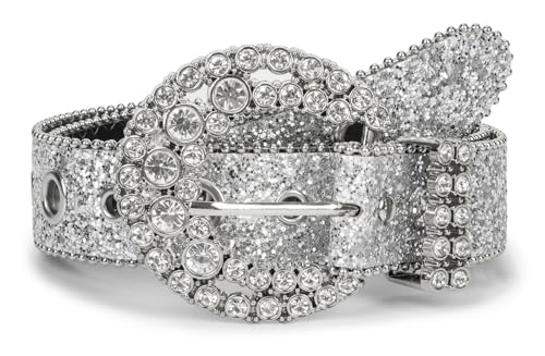 Women's Rhinestone Western-Belt Bling-Cowboy-Belt - Sparkly-Diamond Buckle Cowgirl-Belts for 28-38''4