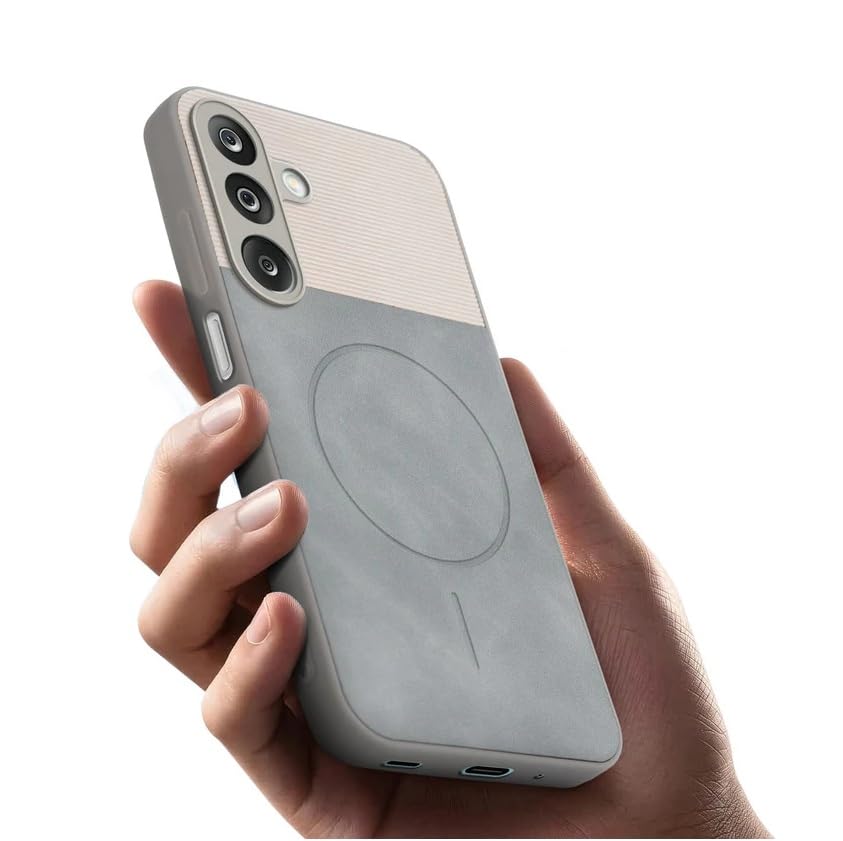 Image of Bintage CASE Mac Safe Design Hard Light Weight Back Case | Soft Border Camera Protect | Dual PU Leather Finish Back Cover Compatible for Samsung Galaxy A15 5G - White & Grey