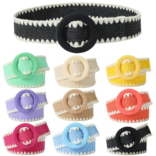 Straw Boho Belt Women Fashion Belt Straw Woven Elastic Wide Strap with Matching Round Buckle2