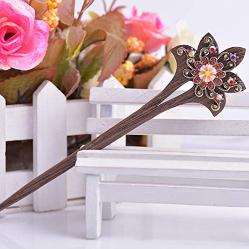 image for Minkissy 4Pcs Chinese Hair Sticks Vintage Wood Hair Chopsticks Rhinest
