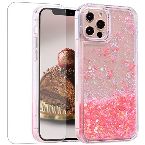 Mo-Somnus Funda para iPhone 12 / iPhone 12 Pro Case 6,1 Pulgadas [con Protector Pantalla], Silicona Purpurina Carcasa Transparente Cristal Bumper Telefono Gel TPU Fundas Case Cover (Naranja) Cover