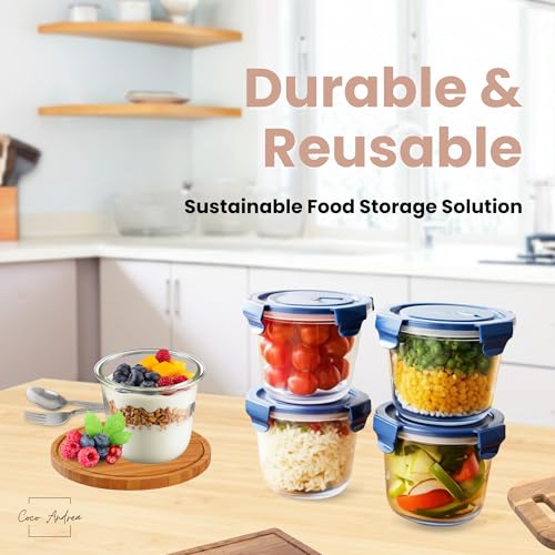 Image of Coco Andrea Reusable Round Glass Meal Prep Containers With Lids, 2 Sets | 25 oz /3 Cup Glass Storage Containers With Lids; airtight and microwave-safe for meal prep, lunch and soup.