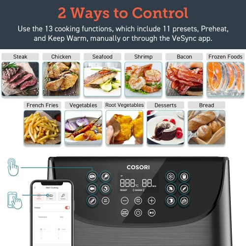 COSORI Smart WiFi heteluchtfriteuse 5.5L XXL met APP-bediening, zonder olie, heteluchtfriteuse met 13 programma's en 100 Duits receptenboekje, heteluchtfriteuse met one-touch, voorverwarmen, shake-modus, 1700W, zwart - Image 4