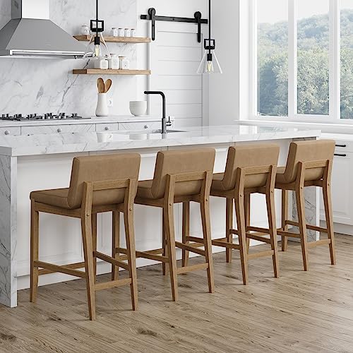 Comparison: Best Height For Counter Stools 6 Nathan James Gracie Modern Counter Height Bar Stool with Back, Counter Stool Upholstered Chair with PU Leather and Brushed Wooden Legs, Light Brown, Set of 4