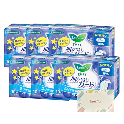 花王 ロリエ 肌きれいガード 多い夜用 羽なし 10コ入 6個セット 生理用品 +Kunutonnオリジナルロゴ入りeおまけ付