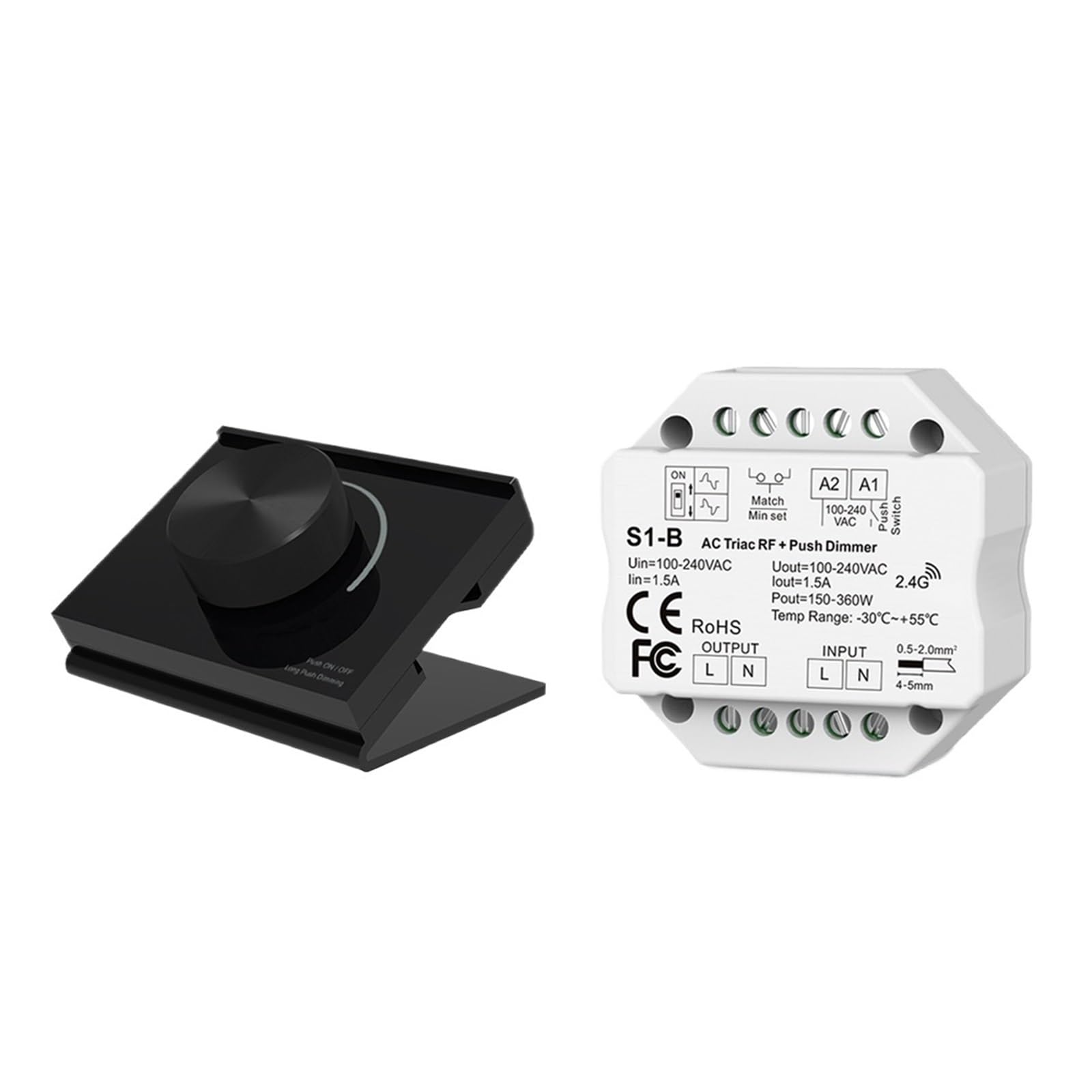 Interrupteur à bouton variateur LED Triac AC 230V et télécommande 1/4 zones pour éclairage monochrome