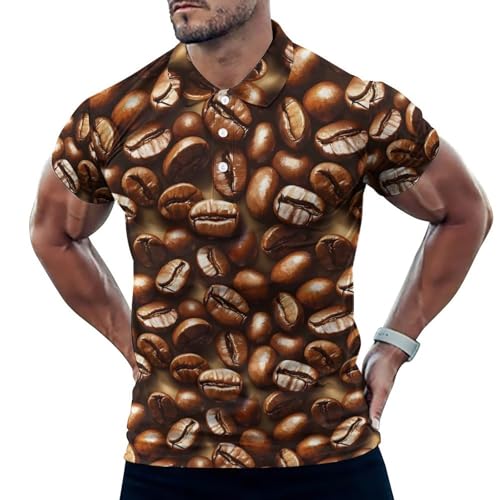 Polo de golf pour homme à manches courtes imprimé grains de café rétro