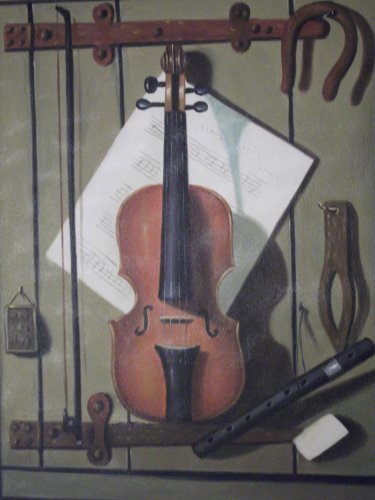Peinture à l'huile sur toile violon flûte tableau musique 50x61