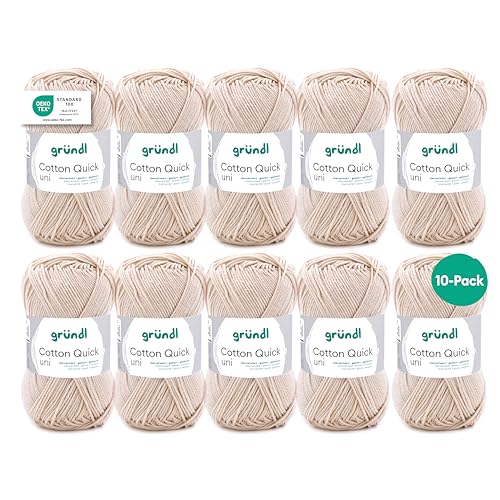 Gründl Laine Cotton Quick uni – laine fine pour crochet – fil à tricoter – fil à crocheter – brillante et douce pour la peau – 100% coton – 10...