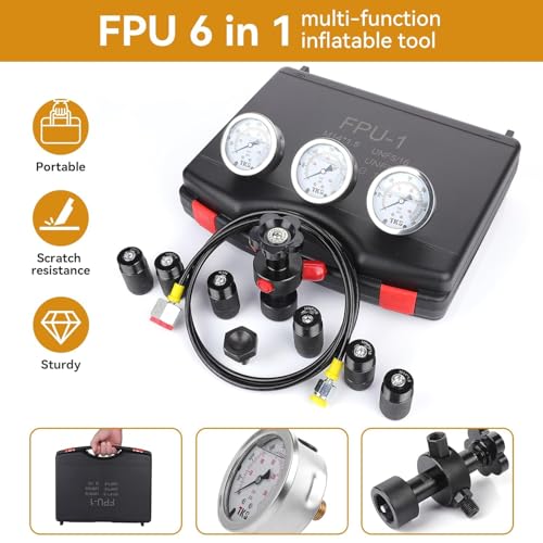 Image of Hydraulic Nitrogen Accumulator Charging Kit, Nitrogen Fill Kit, Nitrogen Pressure Test System with 7 Couplings, 3 Gauges(1500PSI /4000PSI / 6000PSI), and 1 Gas Hose (3 Gauges)