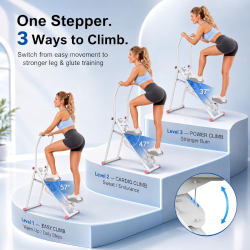Image of EPHESPORT Stair Stepper for Home Gym, 2.0 Stair Climber with 3-Level Adjustable Resistance, Non-Slip Pedals, Digital Monitor & Phone Holder, Foldable Stepper for Legs Glutes Cardio