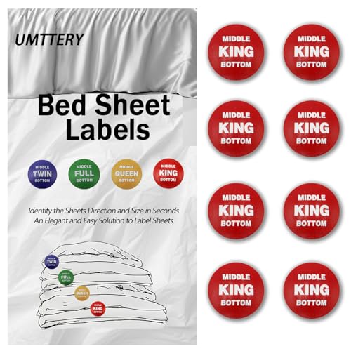 Umttery Bed Sheet Labels for Bedding,Identity The Sheets Direction and Size in Seconds, an Elegant and Easy Solution to Label Sheets, 8 Pack[King]