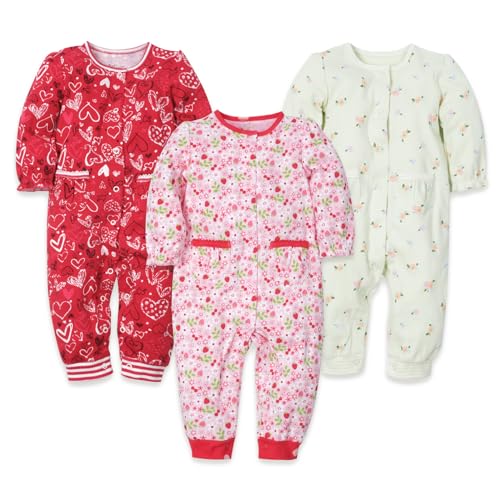 Baby Girls 100% Cotton Long Sleeve Rompers Footless Jumpsuits One-Piece Outfits