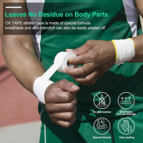 Ok Tape Athletic Sports Tape（4-Rolls) - Very Strong Tape For Athlete & Sport Trainers & First Aid Injury Wrap, Perfect For Fingers Ankles Wrist On Bat, Hockey Stick - White #TOP1