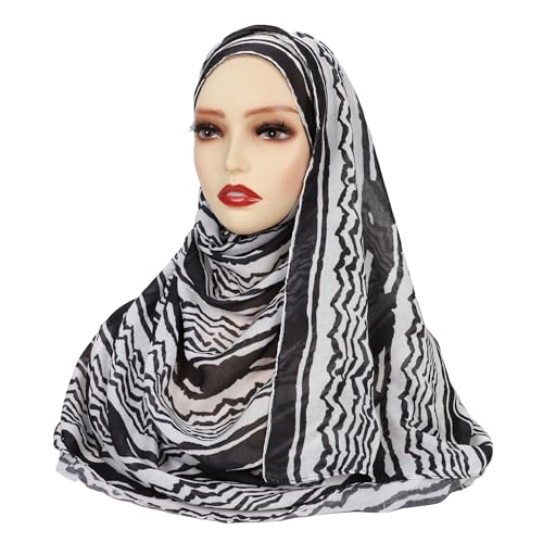 JUMISEE Chiffon Keffiyeh Hijab for Women Fashion Striped Islamic Muslim Hijab Long Scarf Shawl Wraps Headscarf4