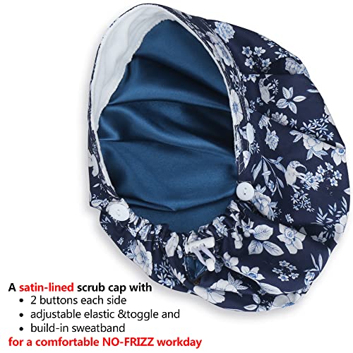 Image of ABAMERICA Bouffant Caps with Button and Sweatband, Adjustable Scrub Caps for Women Men, One Size Multi Color
