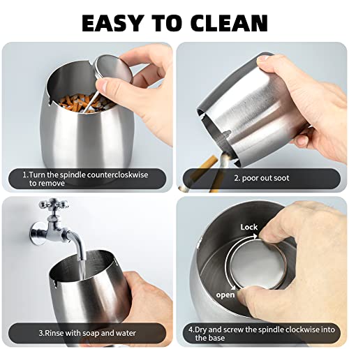 Ashtray With Lid For Cigarette Stainless Steel Outdoor Ash Tray Windproof Smokeless Odorless Iron Ashtrays For Cigarettes Outside Patio Home Office Tabletop Balcony (Grey, Medium) #TOP6