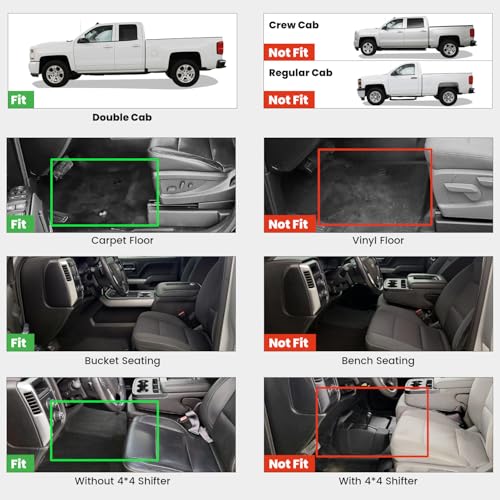 Image of LASFIT Floor Mats 2014-2018 for Chevy Silverado /GMC Sierra 1500, 2015-2019 2500HD 3500 HD, Double Cab Only, 1st Row Bucket Seat, All Weather TPE Custom Fit Car Floor Liners, with Carpet Floor Only