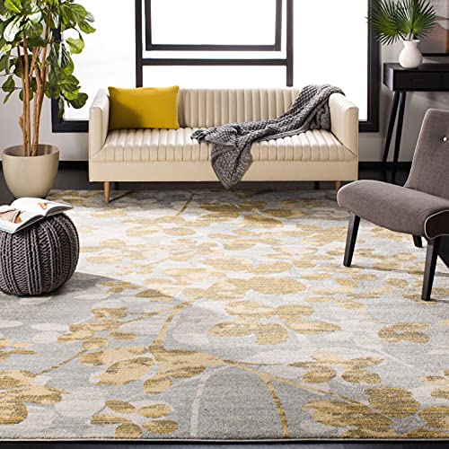 Image of SAFAVIEH Evoke Collection Area Rug - 6'7 inch x 9', Grey & Gold, Floral Design, Non-Shedding & Easy Care, Ideal for High Traffic Areas in Living Room, Bedroom (EVK236P)