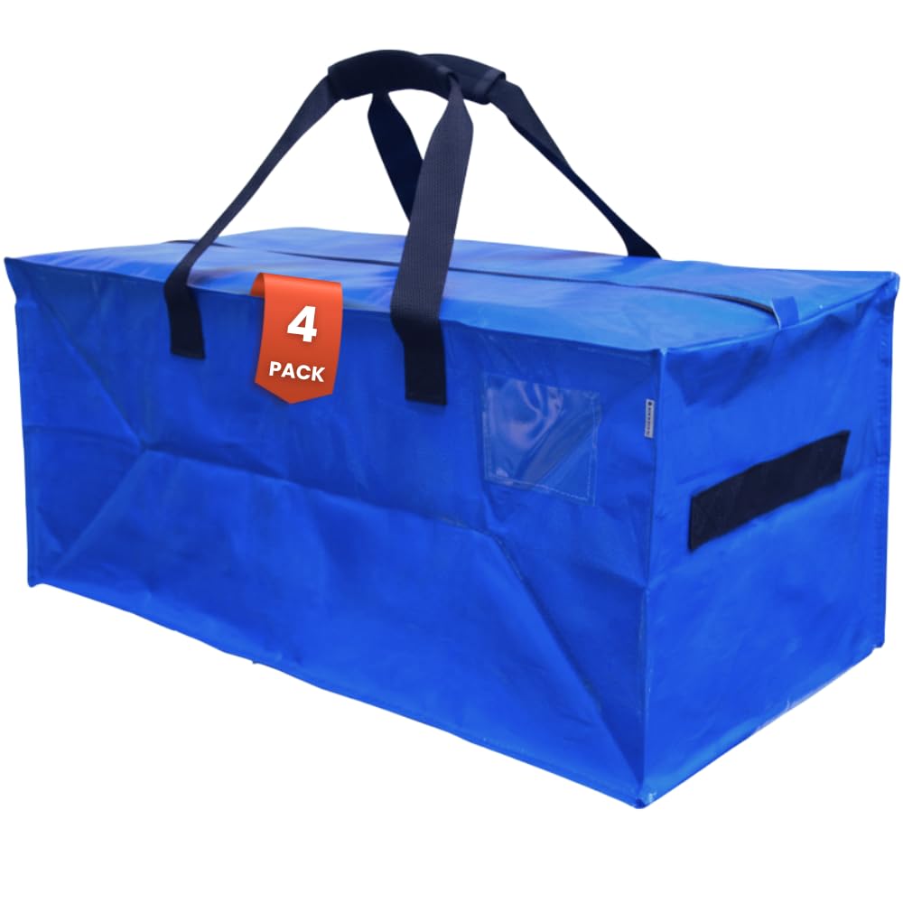 Lot de 4 Sacs Demenagement Grand Format Solides, Portage 2-en-1 avec Poignées, Sac Demenagement Réutilisable et Polyvalent pour Rangement Garage, Cave et Grenier