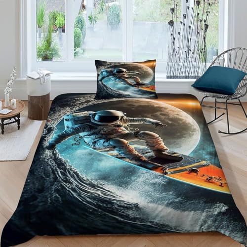 Housse de couette astronaute 135x200 microfibre avec taie d'oreiller - 3