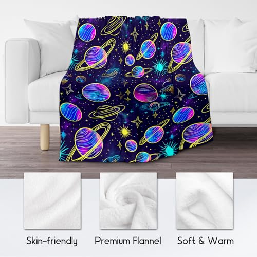 Planet Blanket - 50x60 Inches Cute Throw Blanket for Men, Women - Soft Fuzzy Blankets for Bed, Couch & Travel