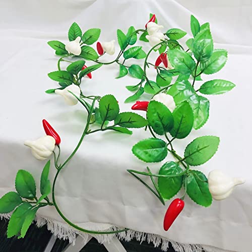 Riaxuebiy Artificial Garlic Chilli Vine Plant Garland 2 Meter Hanging Red Pepper Vine Wreath for Wedding Party Home Garden Festival Décor (B-Chilli Garlic Vine