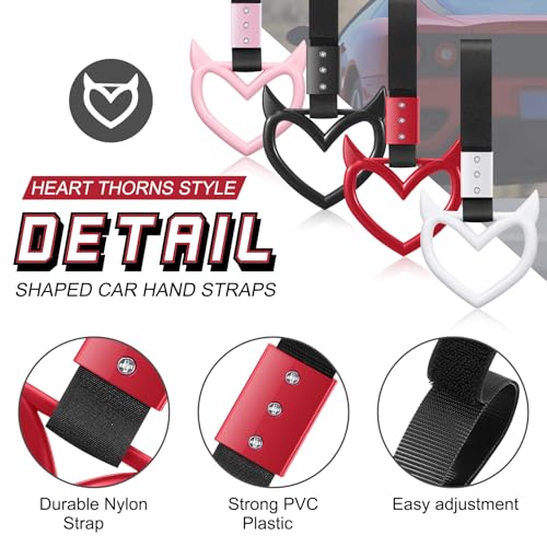 Image of Fabbay 4 Pieces Heart Handle Keychains Car Accessory Heart Hand Strap Drift Charm for Car Interior Exterior Decoration(Black, White, Red, Pink,Devil)