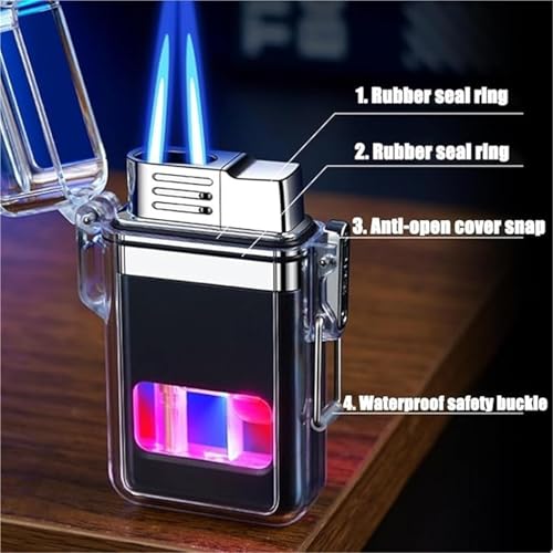 Encendedor metálico a prueba de viento con llama doble miniatura 3