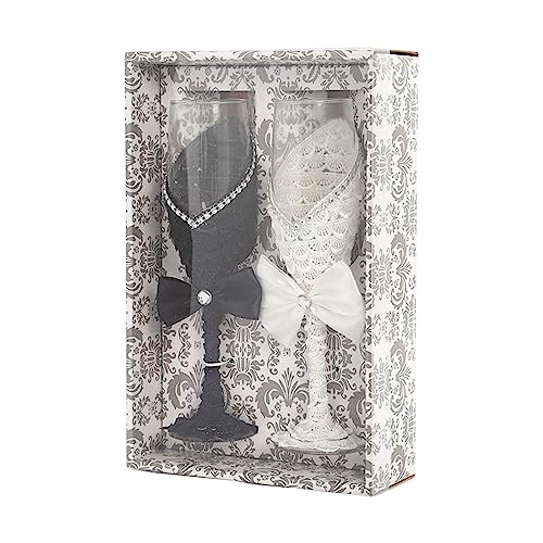 YunJove 2 Piezas Copas Cóctel Flautas Decorativas Cristal con Cinta y Piedras para Celebrar Apto para Boda Regalo Aniversario