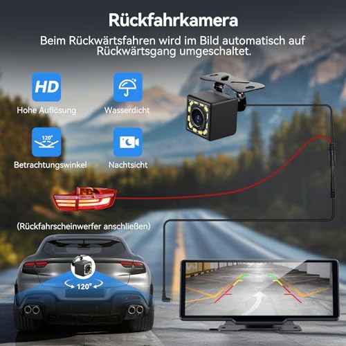 Carpeer CarPlay & Android Auto Display Car Stereo, Apple Carplay Display mit rückfahrkamera, 10.6 IPS-Touchscreen, OTA-Updates, Airplay, Super Link, GPS Navigation, Siri &G00gle, BT-Audio, FM, AUX