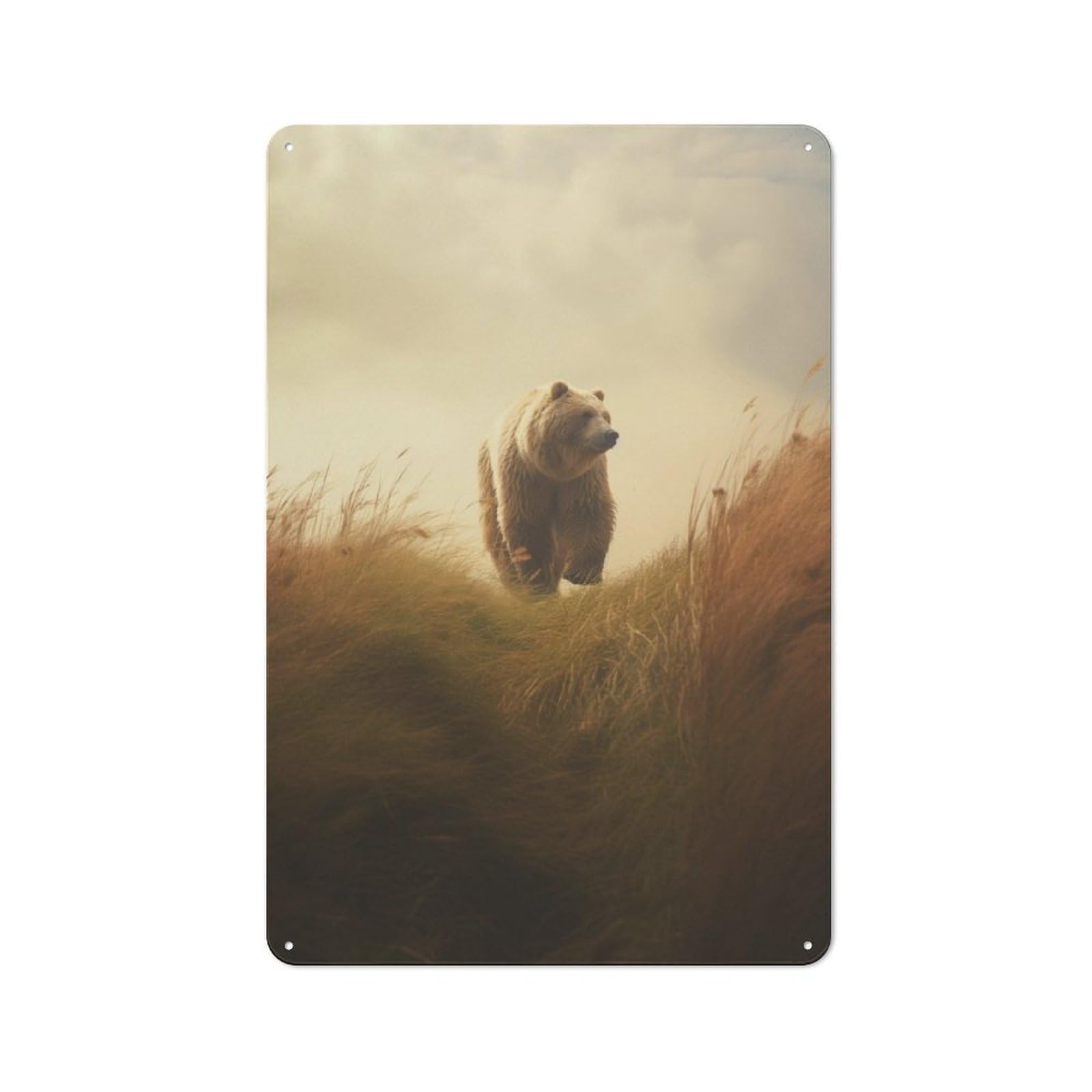 Junmoney Bear In Tall Grass Metal Sign 30X20cm With For Hallway Wall, Retro Decor, Autumn Home Decor For Collectors Of Metal Signs