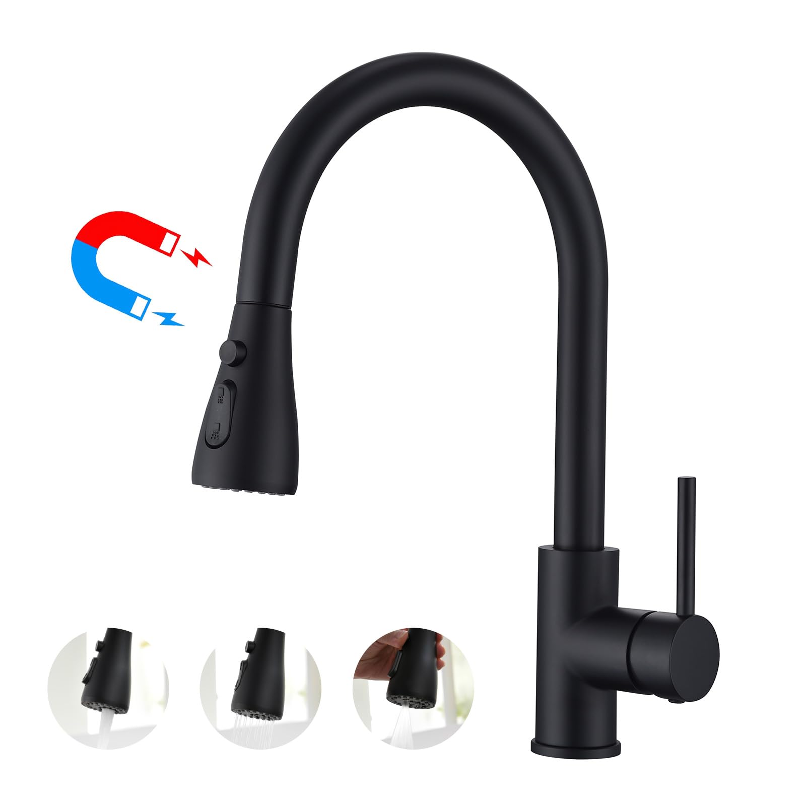 havinBlack Kitchen Faucet with Pull Down Magnetic Sprayer, High Arc Stainless Steel Material, with cUPC Ceramic Cartridge,Without Deck Plate,Fit for 1 Kitchen Sink or Laundry Sink,Matte Black