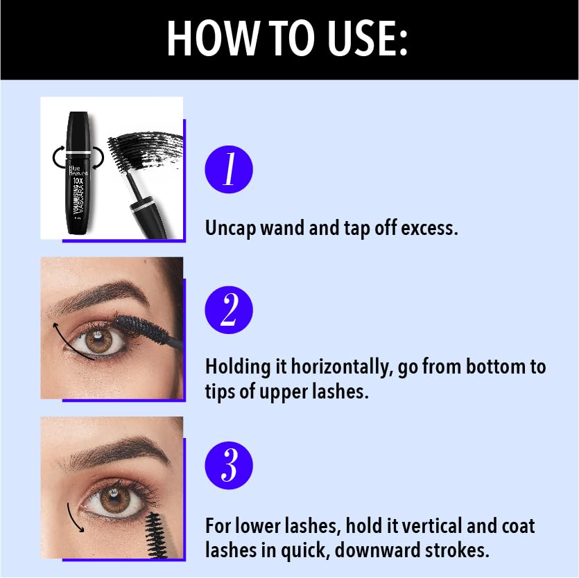 Image of Blue Heaven 10X Volumising Mascara | Waterproof & Smudge Proof | Light Weight Formula | Long Lasting Mascara for Women | Stays Upto 12 Hrs | 8ml (Pack of 2)
