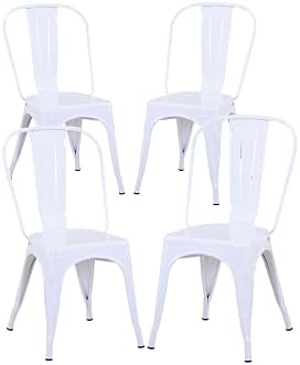 Juego de 4 Sillas de Comedor de Metal Apilables, Estilo Vintage Industrial, Apto para Uso en Interiores y Exteriores, Silla de Jardín en Casa, Blanco