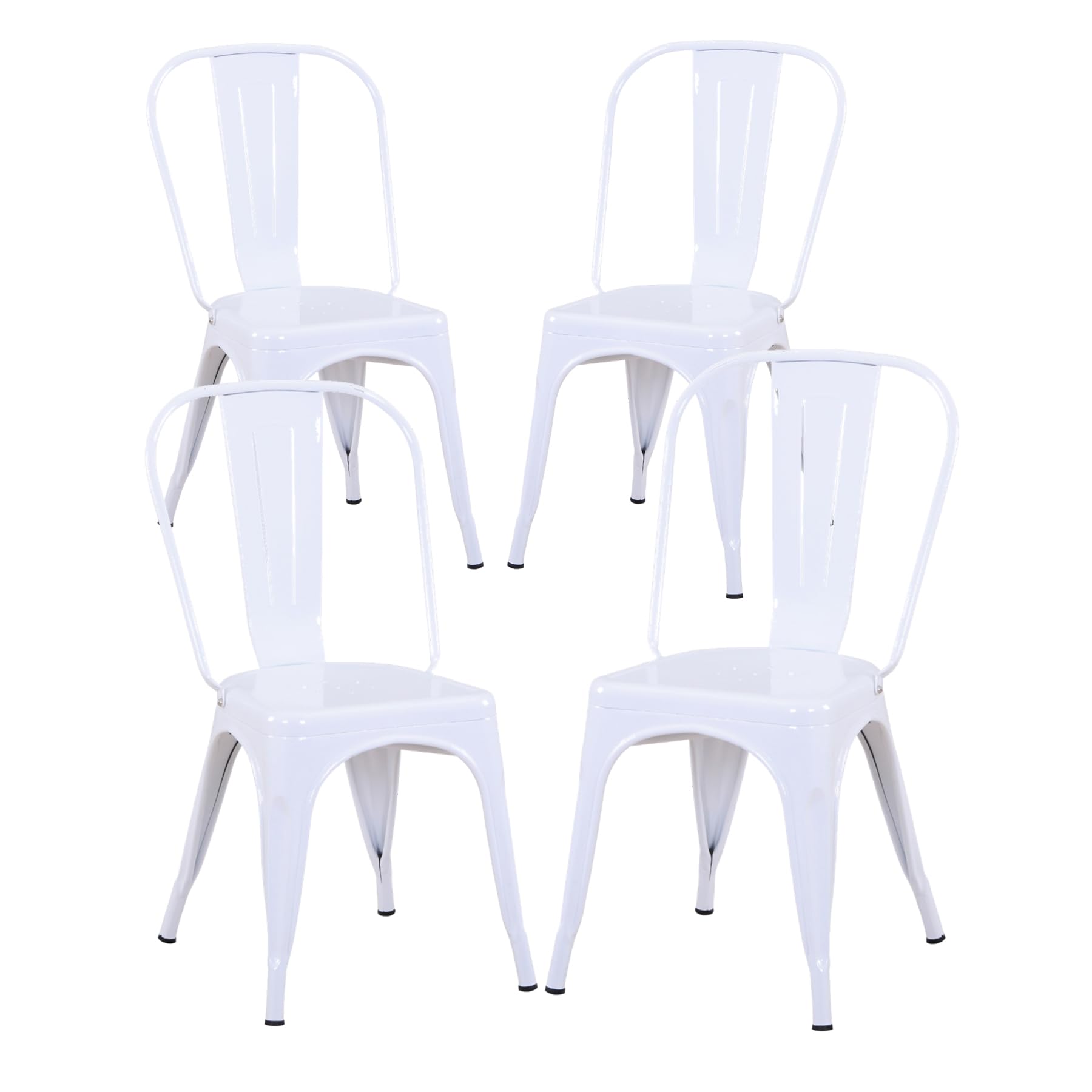 Lot de 4 Chaises de Salle à Manger Empilables en Métal Style Industriel Vintage, Convient pour Une Utilisation Intérieure et Extérieure, Chaise de Jardin, Blanc