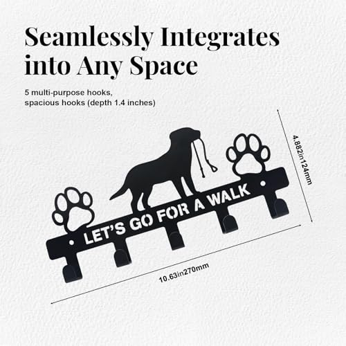 5-Hook Dog Leash Holder for Wall, Metal Leash Organizer with Rust-Proof Finish, Heavy Duty Pet Leash Hanger for Keys, Collars, Harnesses - No Adhesive, Screws Included - Image 6