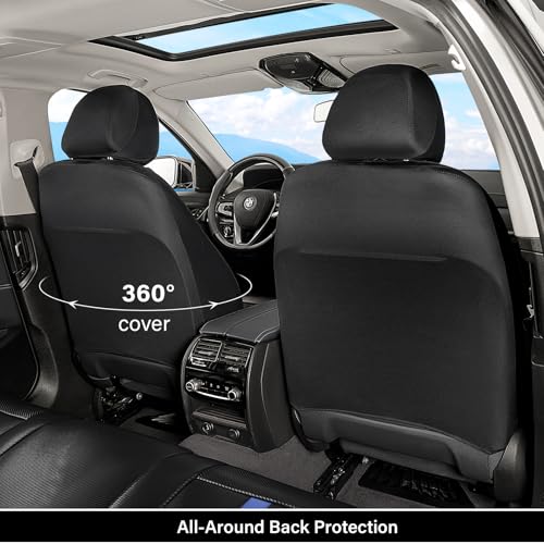 Image of Coverado Leather Car Seat Covers Full Set & Carbon Fiber, Waterproof and Durable All Weather Protector, Universal Fit for SUV, Pickup Truck, Sedan, Automotive Vehicle Interior, Black&Blue
