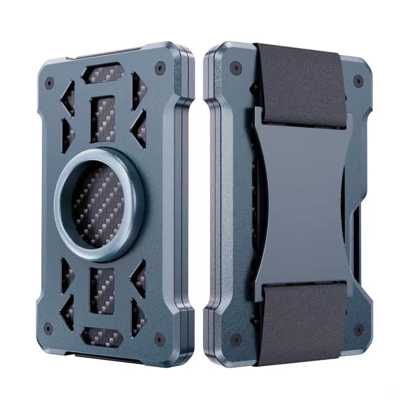 Metal Wallet for Men, RFID Blocking Slim Wallet, Minimalist Carbon Fiber Tactical Front Pocket Wallet, Money Clip Card Holder with AirTag Holder, Gift for Husband & Father