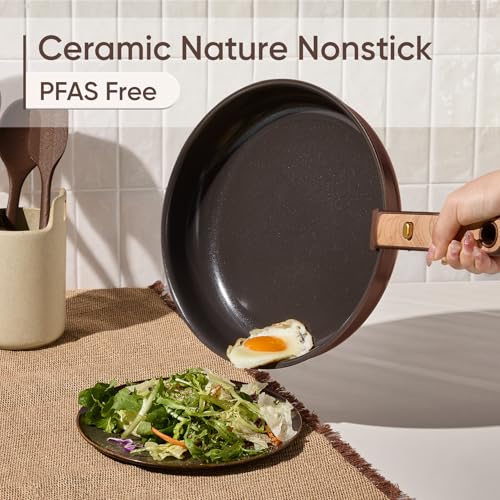 Image of CAROTE Pots and Pans Set, Ceramic Cookware Set Non Stick with Detachable Handle, RV Kitchen Cooking Set, Induction & Oven Safe, Non-Toxic, PFAS and PFOA Free, Dark Choco, 19 Pcs