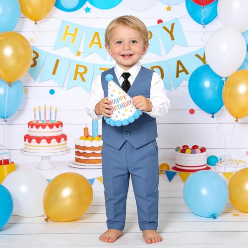 Image of Baby Boy Formal Suit for Toddler Infant Tuxedo Dress Suits | Little Gentleman, Wedding Ring Bearer Outfit, Vest Pants Long-Sleeve Shirt Tie, Birthday Party Christmas Prom, Classic