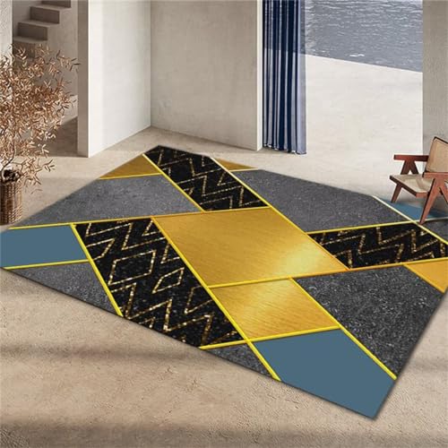 Tapis rectangulaire design salon motif géométrique moderne or 50x80cm