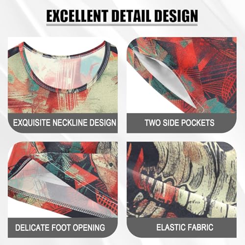 ALAZA Skull on Boho Geometric Background Pajama Set Short Sleeve Sleepwear Soft Lounge Nightwear4