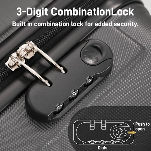 Image of 6 Pcs ABS Hardshell Luggage Sets Spinner Wheel Suitcase Lock Suitcases Charcoal